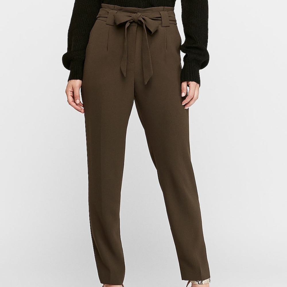 High Waisted Paperbag Ankle Pant in Olive Green